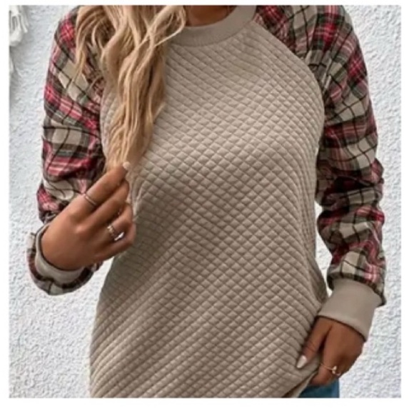Plus Size Plaid Quilted Sweatshirt - Picture 1 of 9